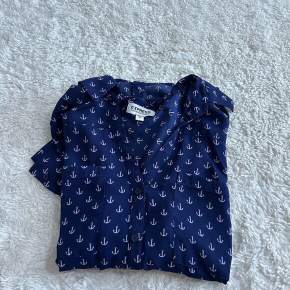 Express Tops - Express Women's Portofino Top Blue Anchor M Business Teacher Work Office Attire